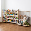 Amdermi Kids Toy Storage Organizer with Bookcase and Stuffed Animal Zoo, 4-in-1 Wooden Multi Bin Toy Shelf for Toddlers, Playroom, Bedroom, Nursery - color: Cream