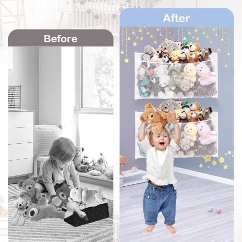 2PCS Large Corner Stuffed Animal Storage, White Wall Hammock Toy Net, Gift | Baby Plush Toy Holder, Nursery & Girls' Room Organizer, Bear Hanging Display for Kids - color: White, size: 2PCS