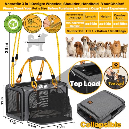 PAWZIDEA Expandable Pet Carrier for Small Cats & Dogs, TSA Airline Approved | 18"×11"×11" Soft-Sided Small Dog Travel Bag, Collapsible Top-Load Cat Carrier for 2 Cats Under Seat, Puppy Car Seat Up 15lbs - color: Mid-Hemp Gray, size: 18.0"L x 11.0"W x 11.0