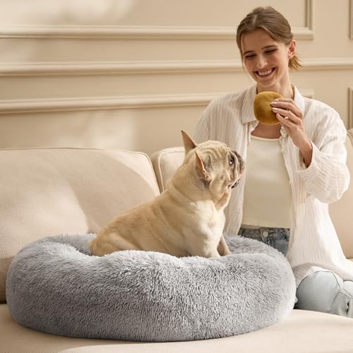 Bedsure Calming Cat Beds Donut Round Washable Kitten Bed,20 inches Pale Grey - color: Pale Grey, size: 20"L x 20"W x 6"Th