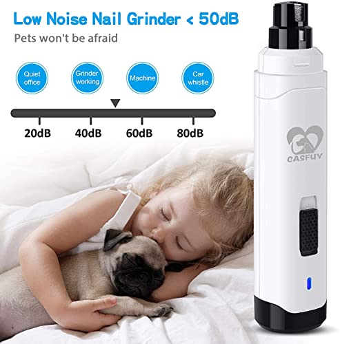 Casfuy Dog Nail Grinder Upgraded - Professional 2-Speed Whisper-Quiet Electric Pet Nail Trimmer Painless Paws Grooming & Smoothing for Small Medium Large Dogs & Cats (White) - color: A-White