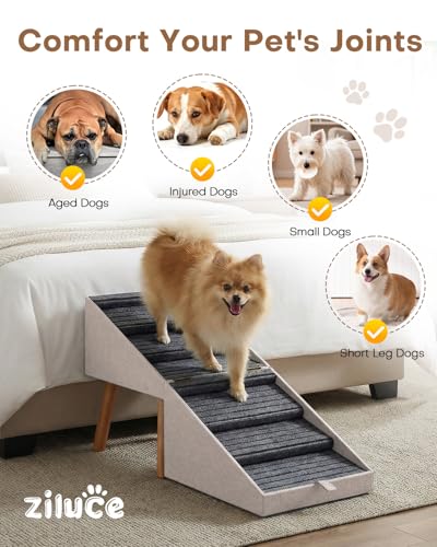 Dog Ramp for Bed & Couch, Dog Stairs 21.06 inches High for Large/Medium/Small Doggie, Foldable 2 in 1 Wooden Pet Steps for Puppy Older and Injured Dogs, Split Ottoman Design, No-Slip Surface（Apricot） - size: 21.06" H- Apricot
