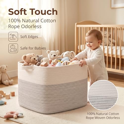 OIASKET 108L Cotton Rope Storage Basket for Living Room and Bedroom 25"x16"x16" Woven Laundry Basket, Heavy Duty Bin for Blankets, Pillows & Toys, Pet-Safe & Scratch-Free, Black and White - color: Black & White
