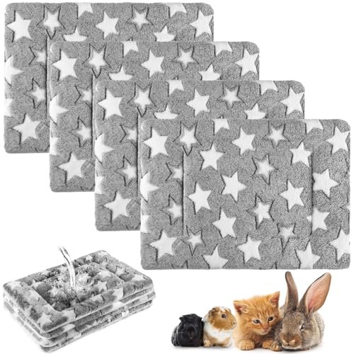 Haull 4 Pcs Waterproof Guinea Pig Bedding Soft Dog Cat Bed Crate Mat Small Animal Plush Cage Liners Rabbit Bunny Kennel Pad Reversible Cozy Pee Thickened Hamster Pad(Gray Star,13 x 18.5 Inch) - size: 13 x 18.5 Inch