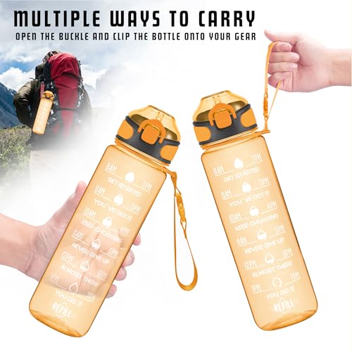 Enerbone 32 oz Water Bottle with Times to Drink and Straw, Motivational Drinking Water Bottles with Carrying Strap, Leakproof BPA & Toxic Free, Ensure You Drink Enough Water for Fitness Gym Outdoor - color: Orange