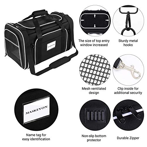 TSA Airline Approved Large Pet Travel Carrier,4 Sides Expandable with 2 Mesh Pockets,3 Entry, Soft Sided Collapsible Dog Carrier for 2 Cats,Kittens,Puppies,Dog, X-Large, Black & White