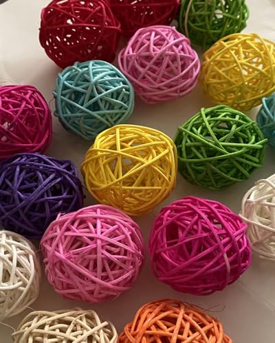Large Bird Toys, Parrot Chew Toys Bird Toys, 1.97 inch 20 Pcs Rattan Wicker Balls Parakeet Chewing Toys, for Budgies Conures Hamsters Bunny Toy, Decoration for DIY Craft Party Wedding - size: 20pcs-1.97 inches