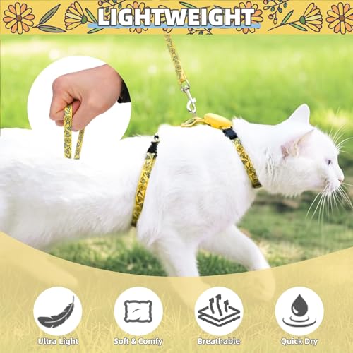 PUPTECK Adjustable Cat Harness and Leash Set Escape Proof Kitten Strap Collar for Walking Travel, Floral Pattern - color: Yellow(Floral), size: Small