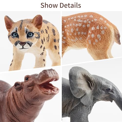 Toymany 12PCS Forest Animals Baby Figurines, Realistic Woodland Animals Figures Toys Includes Elephant, Mountain Lion, Giraffe and Deer Cubs, Cake Toppers Christmas Birthday Gift for Kids Toddlers - style: Baby Wild Animals