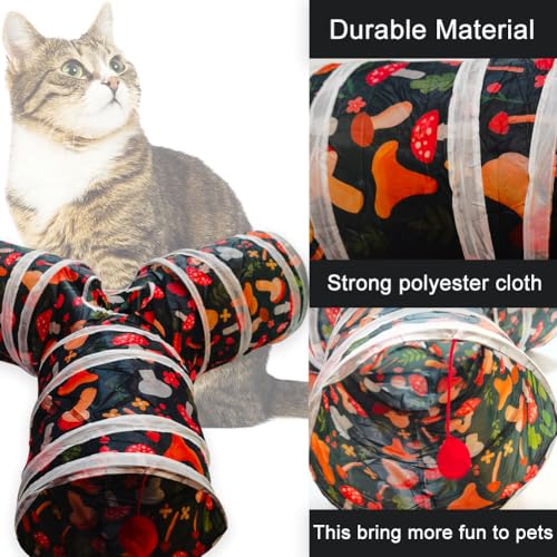 Cat Tunnel Tube Toys, 3 Ways Tunnels for Indoor Cats with Play Ball | Collapsible Pet Tube with Interactive Peephole Interactive Toy for Rabbits, Kittens, Ferrets, Puppy(Mushroom) - color: Mushroom