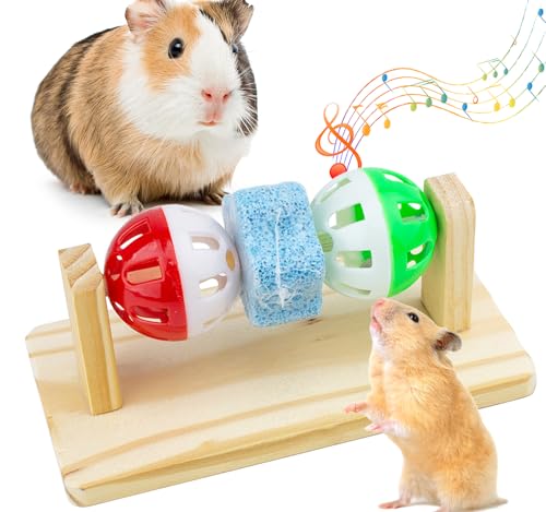 Hamster Enrichment Bell Ball Toys, Natural Guinea Pig Chewing Calcium Stone for Teething, Interactive Wooden Small Anima Cage Toys for Rats, Syrian & Dwarf Hamsters Playing Teeth Grinding - color: Enrichment Toy