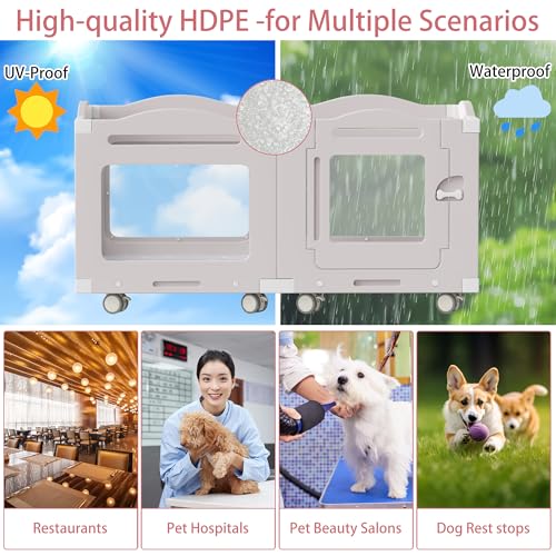 Acrylic Dog Playpen, Indoor Whelping Box with Pet Stroller, Puppy Playpen for Small Medium Pets, Cat Rabbit & Puppies, 6-Panel with Bottom Panel, 8 Wheels, Safe, Sturdy, Apricot Gray - color: Apricot Gray