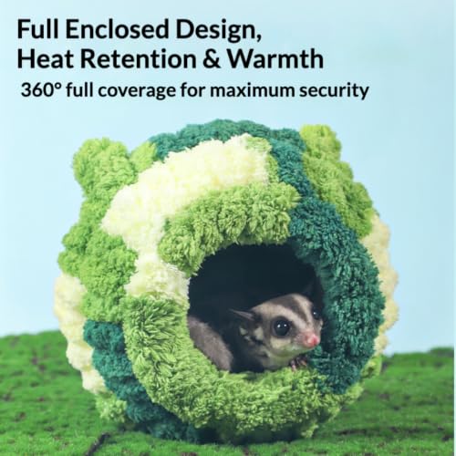 Hand-Knitted Sugar Glider Bed, Warm Small Animal Hideout, Fluffy Hamster Hammock with Sturdy Frame, Washable Cute Bear Ear Pouch, Secure Cage Attachment Nest (Green) - color: Green