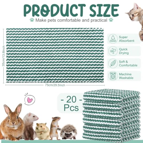 Moukeren 20 Pcs Guinea Pig Fleece Bedding Blankets Bulk Washable Small Animal Fleece Cage Liners Pet Sleeping Mat Cover for Hamster Chinchilla Rabbit Hedgehog (14 x 30 Inch,Modern,Dark Green) - color: Dark Green, size: 14 x 30 Inch, style: Modern