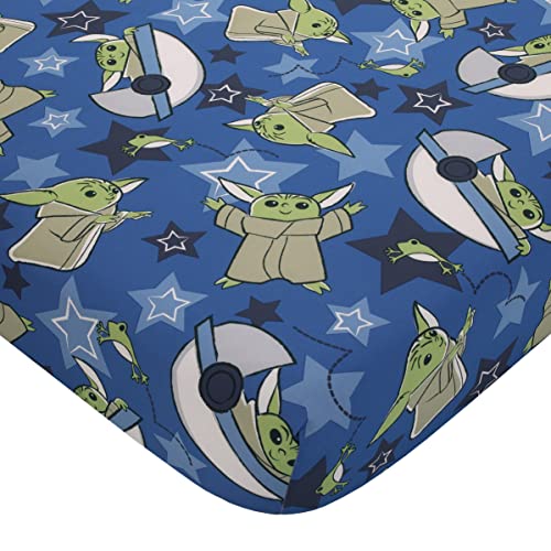 NoJo Star Wars The Child Cutest in The Galaxy Blue, Green, and Gray Grogu and Hover Pod 2 Piece Toddler Sheet Set - Fitted Bottom Sheet and Reversible Pillowcase - color: Star Wars the Child