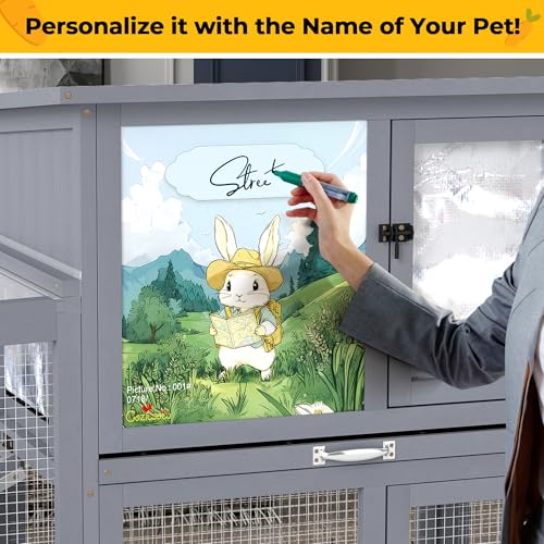 COZIWOW Large Wooden Rabbit Hutch Outdoor Indoor Bunny Cage, 2-Level Small Animal House Enclosure with All-Covered Sloped Roof (Grey with Warm) - color: Grey
