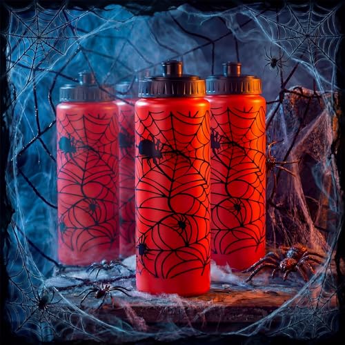 12 Pack 20 oz Spider Web Plastic Water Bottles Bulk, Red Reusable Squeeze Water Bottles with Pull Top Lid, Portable Leakproof for Spider Birthday Party Supplies, Party Favors - style: Spider