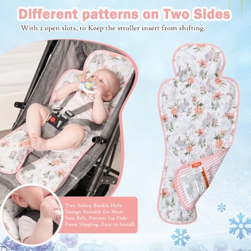Gel Car Seat Cooler Pad,1pack Double Sides-Universal Baby Stroller Ice Cushion Cooler Mat,Summer Cooling Seat Liner,Multifunctional Suitable for Baby Dining Chair,Child Safety Seat (Rabbit+Flower) - color: Rabbit+Flower
