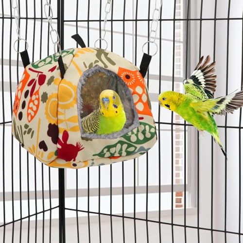 Wontee Bird Plush Hammock Parrot Hanging Snuggle Cave Happy Hut Tent for Parakeet Cockatiel Conure Lovebird Budgie Hamster Gerbil Rat Chinchilla Squirrel Cage (S, Beige Pattern) - color: Beige Pattern, size: S