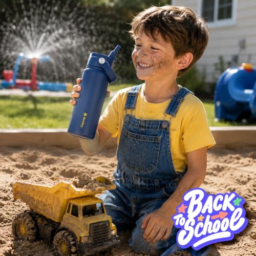 KEWIXY 18 oz Water Bottle with Straw, Easy Slide Lid, Leak Proof, Keep Cold 24H, Vacuum Insulated, Metal Stainless Steel with Handle for School, Blue - color: Blue, size: 18 Ounces
