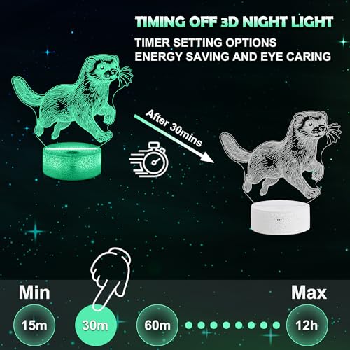 Ammonite Ferret Night Light, 3D LED Lamp with Remote, 16 Color Changing & Timer, Room Decor Light, Vibrant Ambient Lighting, Birthday Xmas Gift for Kids Adults - color: Color-Ferret