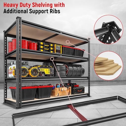 REIBII 2000LBS Storage Shelves,4-Tier Adjustable Garage Shelving for Pantry | 500 lbs per shelf,Metal Shelves,Upgards MDF boards,Tool-free assembly,for Basment Warehouse Commercial,40" W × 20''D × 60''H - size: 20"D x 40"W x 60"H
