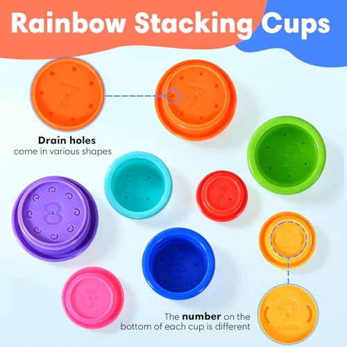 8 Pcs Stacking Cups Baby Stacking Toys, 8 Colors Educational Nesting Cups, Montessori Stacking Toys for Toddler Gifts
