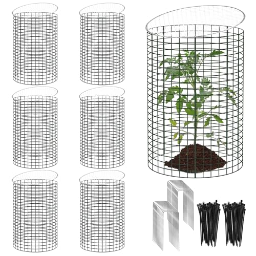 6 Sets of 18'' x 12'' Garden Plant Protectors from Animals with Detachable Covers Metal Plant Cage Chicken Wire Cloche with Ground Stakes and Nylon Tie Wire Plant Cage to Keeping Bunny Animals Out - size: 18x12Inch