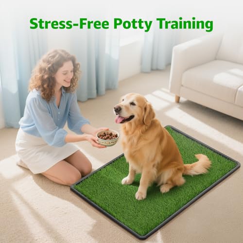 Large Dog Grass Pad with Tray 45"x29", for Indoor Outdoor Potty Training | Dog Litter Box, Easy to Clean, Pet Loo, Artificial Grass Patch, Washable Pee Pad, Ideal for Patio Balcony Apartment - size: 45"x29"（3 Layer Potty System)