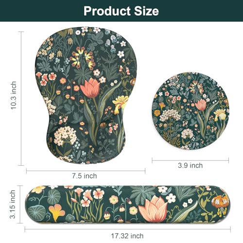 Ergonomic Mouse Pad with Wrist Rest and Keyboard Wrist Rest, Gel Mousepad | Wrist Rest for Computer Keyboard, Pain Relief, Non-Slip PU Base, Mouse Pad Wrist Support for Gaming, Office, Green Flower - color: Green Flower