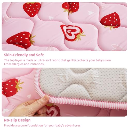Viviland Baby Play Mats for Floor, Thicken Playmate for Baby and Toddlers Infants, 71" x 59" Playpen Mat, Non-Slip & Machine Washable - Pink Strawberry - color: Pink Strawberry, size: 71" X 59"