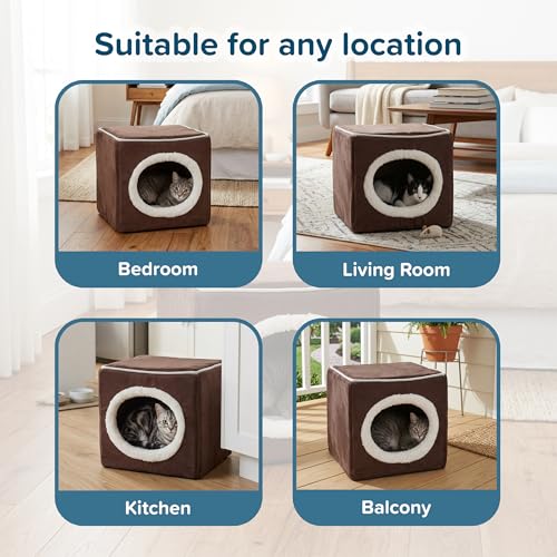 Cat House - Indoor Bed with Removable Foam Cushion - Cat Cave for Puppies, Rabbits, Guinea Pigs, and Other Small Animals by PETMAKER (Dark Brown) 13x13.5x12" - color: Dark Brown
