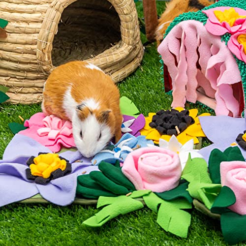 Snuffle Mat for Rabbit, Cute Flower Interactive Bunny Foraging Toy | Enrichment Feeder Toy & Cage Accessories for Rabbit, Guinea Pig, Hedgehog, Chinchilla (11.8x11.8in)