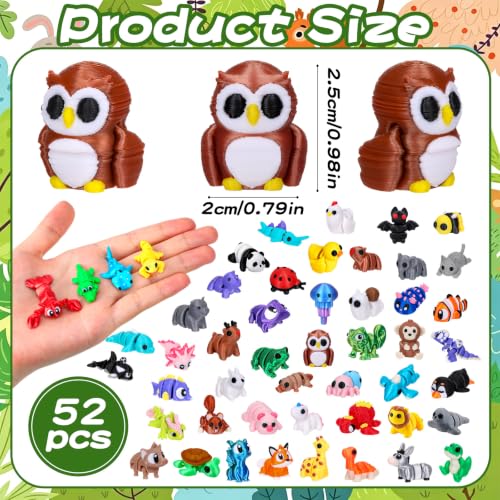 ywevyezc 52 Pcs 3D Printed Animals Set, Flexible Articulated Mini Sea Animal Figurines Fidget Toy Desk Pets, Ideal for Party Favors Birthday Gifts Office Desktop Home Decor - style: 52Pcs-3D Animals