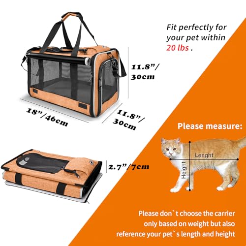GAPZER Dog Carry Bag Puppy, Pet Soft-Shell Portable Kennel Crate 0-15 lbs | Privacy Protection Big Kitten Car Travel Cloth Carry Bag up to 20 lbs, Small Animal Portable Mesh Kennel Cage for Vet Visits - color: Muskmelon-Orange