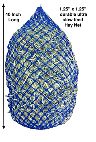 Majestic Ally 1.25”x1.25” Holes Ultra Slow Feed 40” Very Sturdy Hay Net with Bottom Ring for Goat, Sheep, Simulate Grazing and Reduces Waste (Turquoise) - color: Turquoise