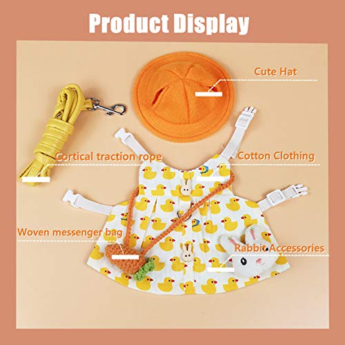 Guinea Pig Clothes,Soft Bunny Ferret Clothes with Pet Rabbit Harness and Leash Mini Hat Bag Cute Brooch for Kitten Small Animal Collars - color: DuckYellow, size: Medium