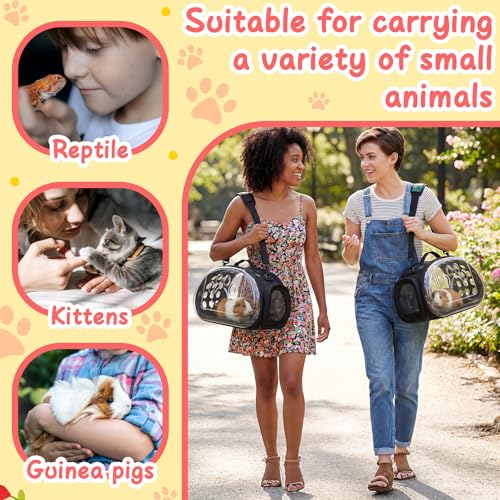 Hsei Small Pet Carrier Bag Portable Small Animal Travel Bag with Clear Side Panel Shoulder Strap for Hamster Chinchilla Rabbit Hedgehog Sugar Bird Lizard