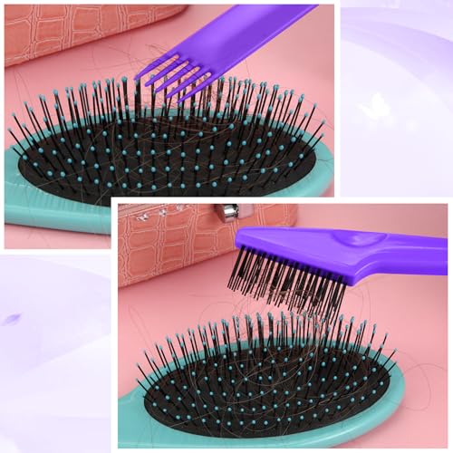 Yaomiao 2 Pcs Hair Brush Cleaner Tool 2-in-1, Purple Hairbrush Cleaner for Removing Hair Dust, Mini Comb for Removing Dirt, Home Salon Use - color: Purple