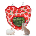 Rabbit Hay Feeder, 1 Hole Hanging Hay Bag for Rabbits Guinea Pig Bunny Chinchillas Washable Rabbit Hay Holder 10.6x11.8inch - color: heart strawberry