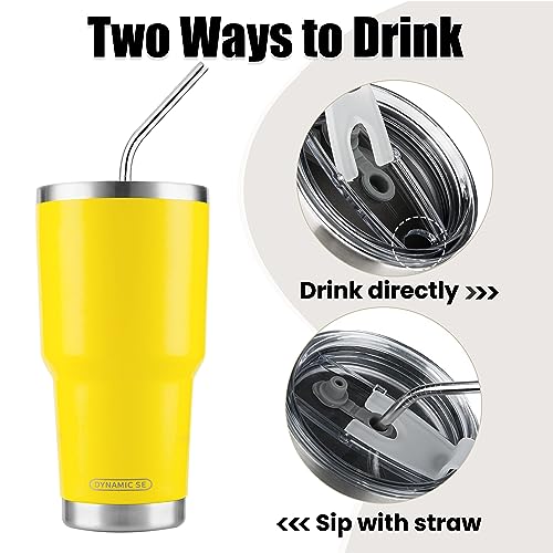 D·S 30oz Yellow Tumbler Double Wall Vacuum Insulated Travel Coffee Mug | Double Wall Vacuum Suit Cold and Hot Drink Fits in standard car cup holders With Splash-Proof Lid - color: Yellow