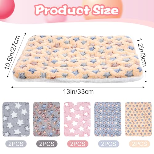 10 Pcs Guinea Pig Mats for Cage Washable, 13 x 10.6 Inch Guinea Pig Fleece Cage Liners, Soft Pet Bedding Pads for Small Animals Like Bunny Hamster Hedgehogs Indoor Use (5 Colors)
