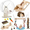 11 Pcs Hamster Cage Accessories Set, Bridge, Exercise Wheel, Swing, Chew Toys & More, Natural Wood Hamster Play Set for Dwarf Hamsters, Mice Small Animals Habitat (Maze Tunnel) - style: Maze Tunnel