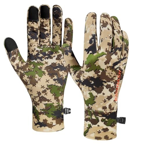 BASSDASH Unisex Fleece Liner Lightweight Camo Hunting Gloves HG07 | Stretch Fleeced Warm Anti-Slip Gloves with Touchscreen for Men Women Cool Weather Shooting Photography Fishing - color: Highland, size: Small