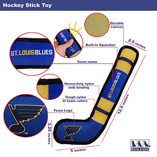 Pets First Dog Toy Tough Nylon with Inner Squeaker Licensed by NHL St. Louis Blues Hockey Stick Toy for Dogs & Cats. Play Hockey with Your Pet with This Licensed Dog Tough Toy - color: St. Louis Blues, style: NHL Dog Tug Toy