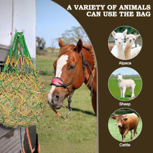 Hay Net for Horses,Slow Feed Hay Bag for Horses Goat Sheep | Hanging Hay Feeder Bag for Horses Stable Stall Paddock Rest Toy (Black+Green+Yellow) - color: Black+Green+Yellow