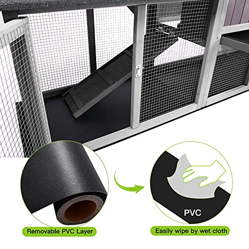 Rabbit Hutch Chicken Coop 87.8" Large Outdoor Bunny Cage with Removable PVC Layer, Easy Clean… - color: Dark Grey