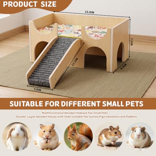 Large 2-Tier Guinea Pig Castle Hideout with Non-Slip Ramp for Small Animals | Play, Climb & Rest，Fun Toy & Cozy Hideout，Sturdy & Durable，Chew-Resistant Wood，Easy Assembly，for Hamsters, Bunny, Chinchillas