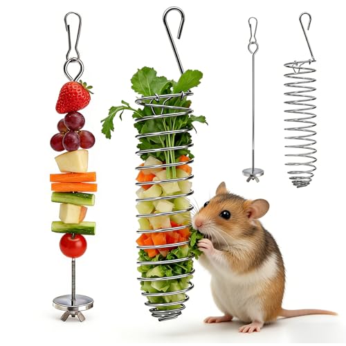 ATEN 2Pcs Rat Enrichment Foraging Toys for Fruit Vegetable Holder, Chew-Proof Small Animal Cage Accessories Puzzle Toy for Hamster Bird Parakeet