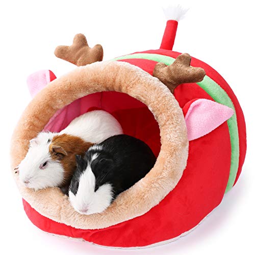 JanYoo Small Pet Gerbil Hedgehog Guinea Pig Bed Accessories Cage Toys Bearded Dragon House Hamster Supplies Habitat Ferret Rat for Christmas (XL, Reindeer) - color: 5-Reindeer, size: XL